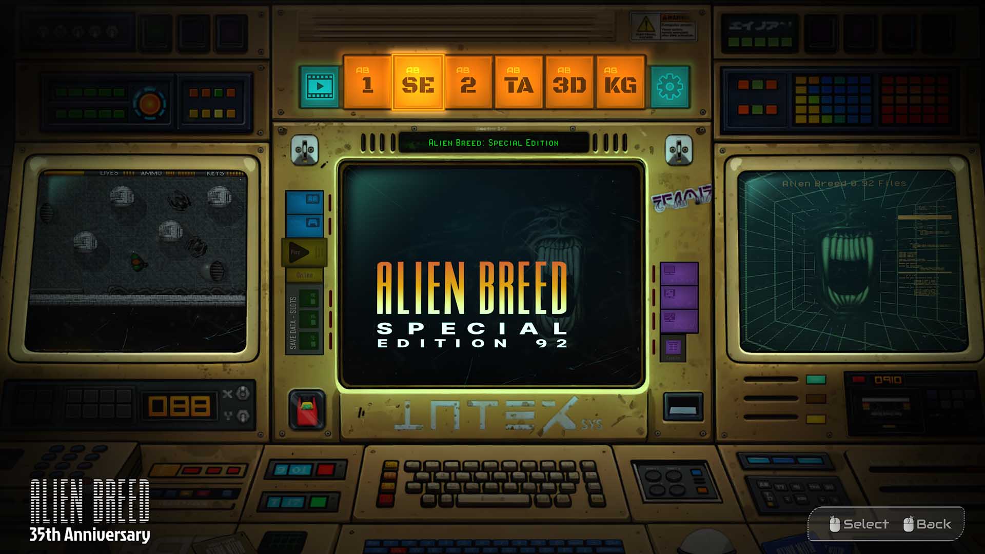 Alien Breed 35th Anniversary Collection Game Selection Screen